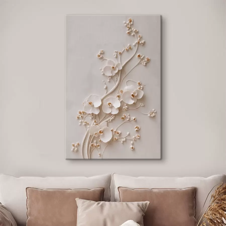 Obraz Delikatne białe orchidee na eleganckich gałęziach s49959