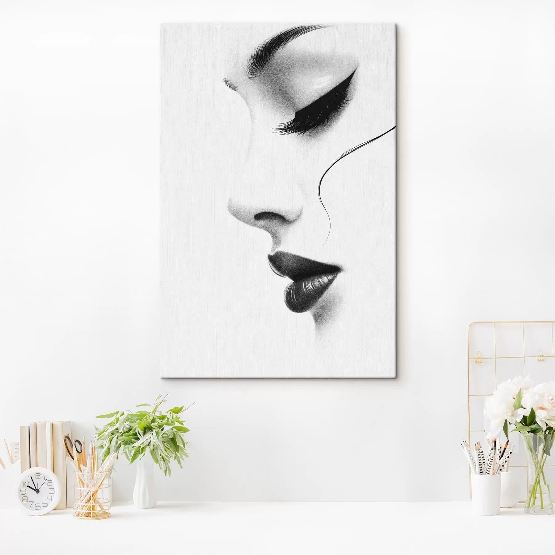 Obraz Minimalistyczny portret kobiety w czerni i bieli s49982