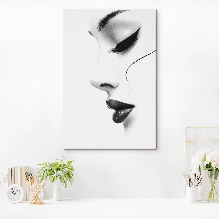 Obraz Minimalistyczny portret kobiety w czerni i bieli s49982