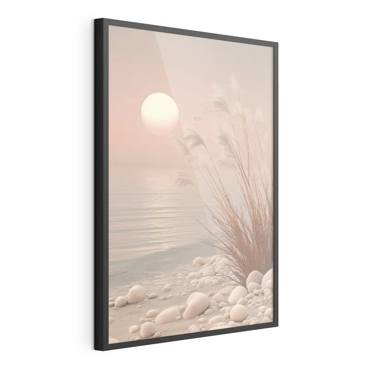 Plakat Spokojny brzeg z trawami o świcie f49949