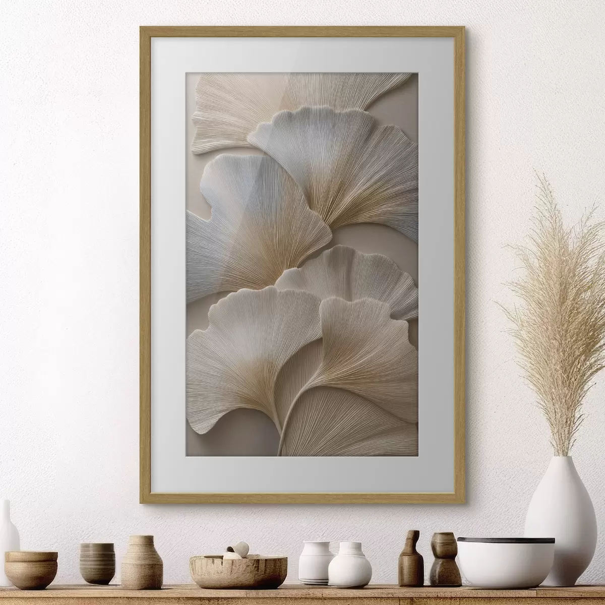 Plakat Liście w naturalnych odcieniach z efektem reliefowym f49958