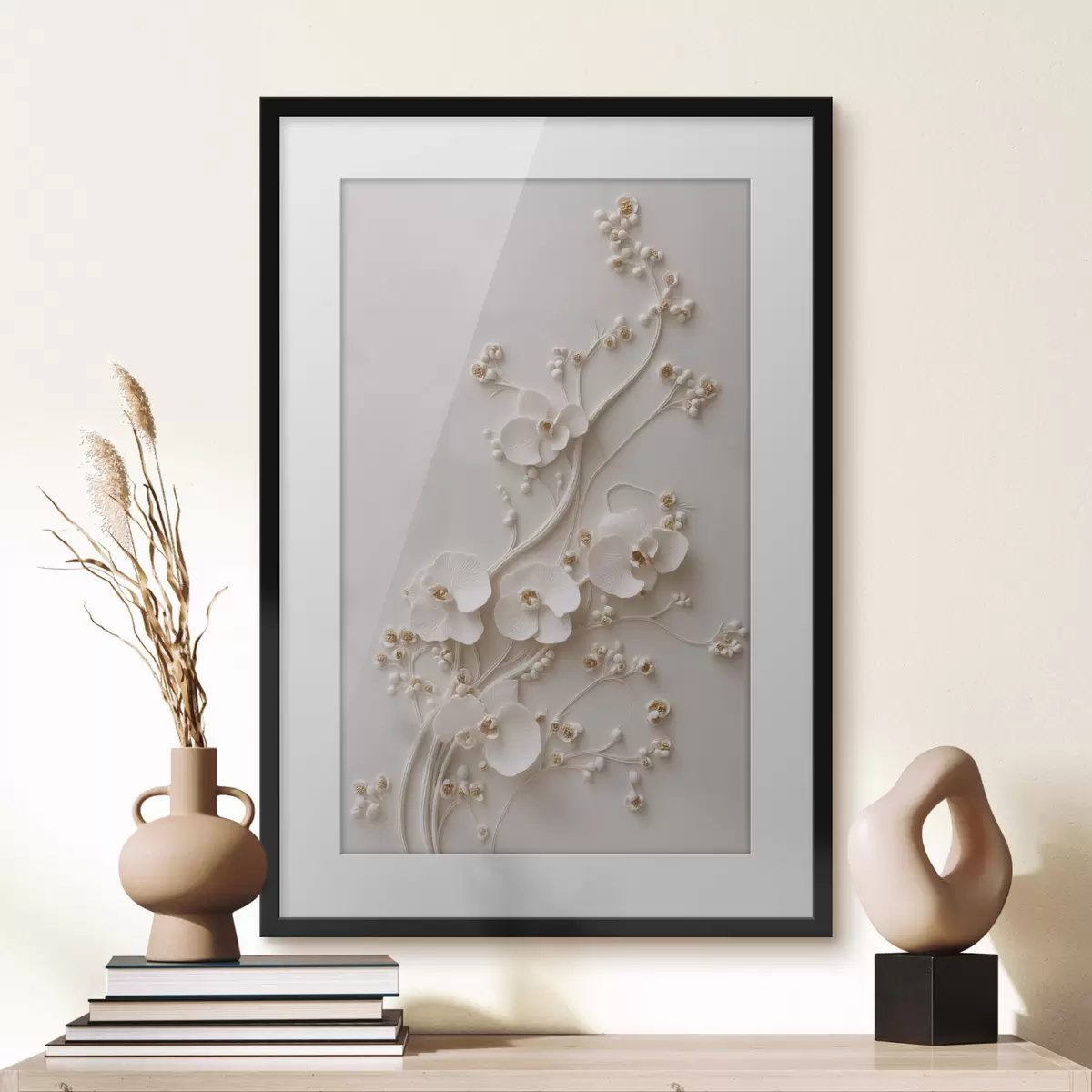 Plakat Delikatne białe orchidee na eleganckich gałęziach f49959