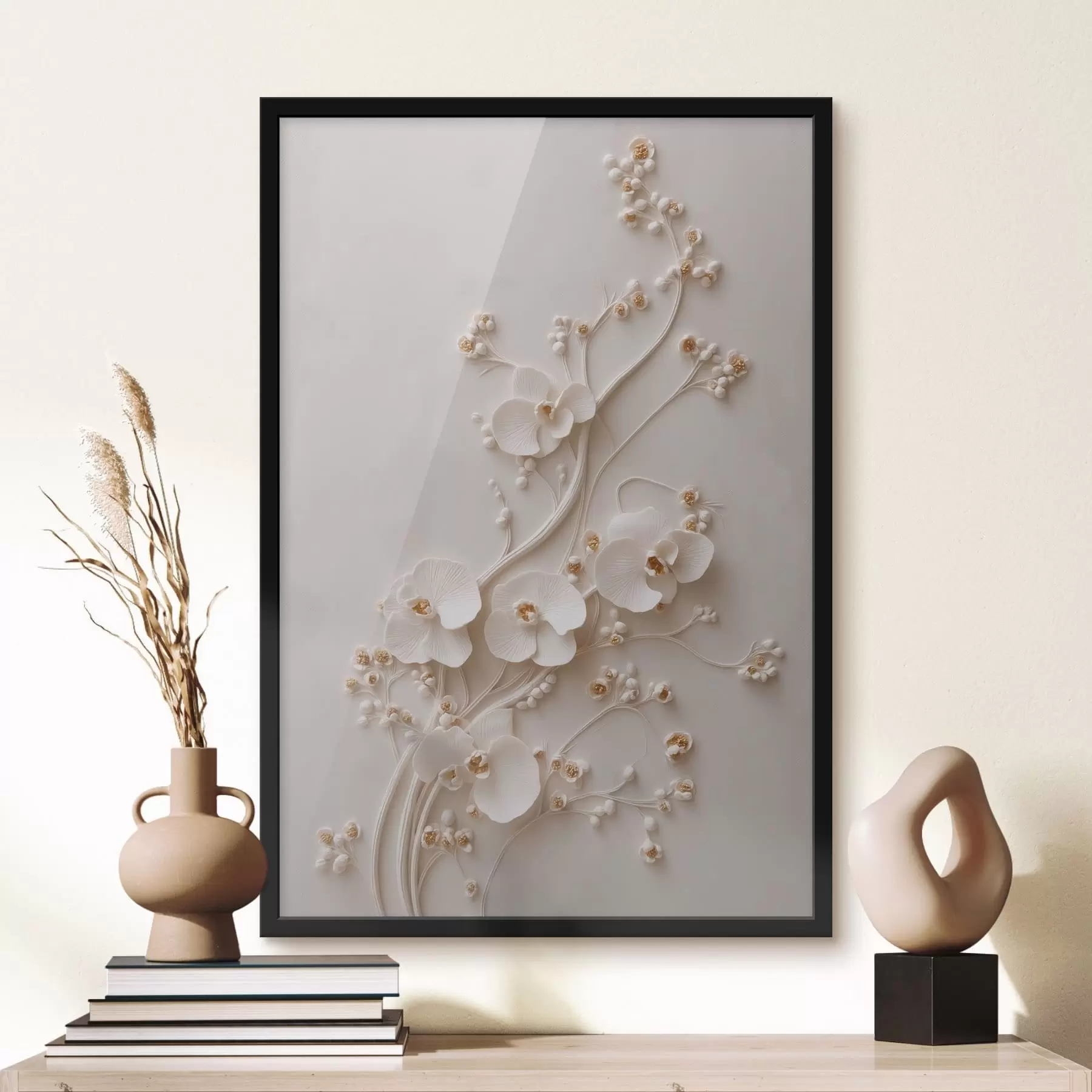 Fototapeta Delikatne białe orchidee na eleganckich gałęziach f49959