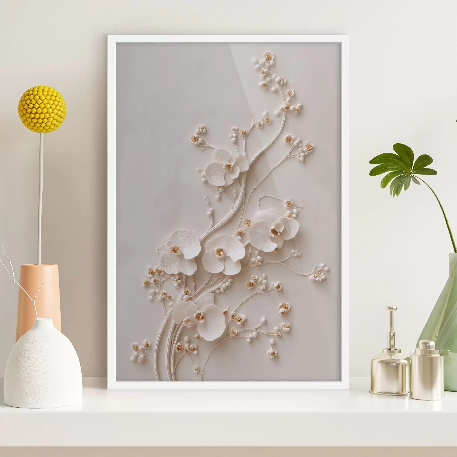Fototapeta Delikatne białe orchidee na eleganckich gałęziach f49959