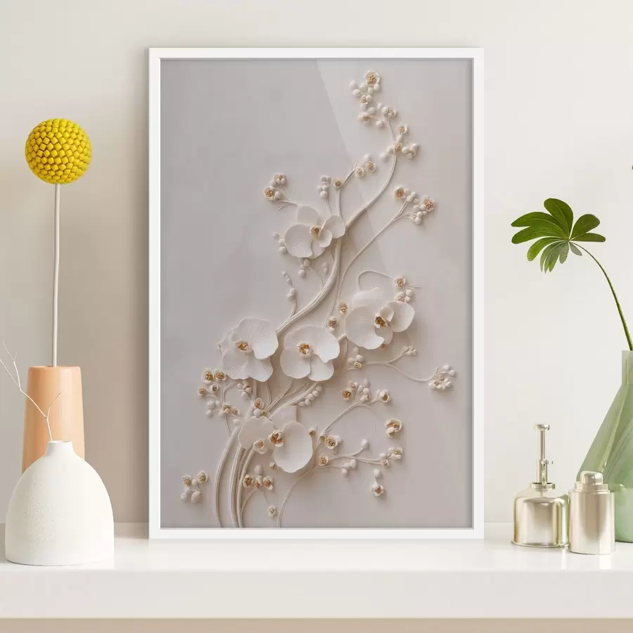 Fototapeta Delikatne białe orchidee na eleganckich gałęziach f49959