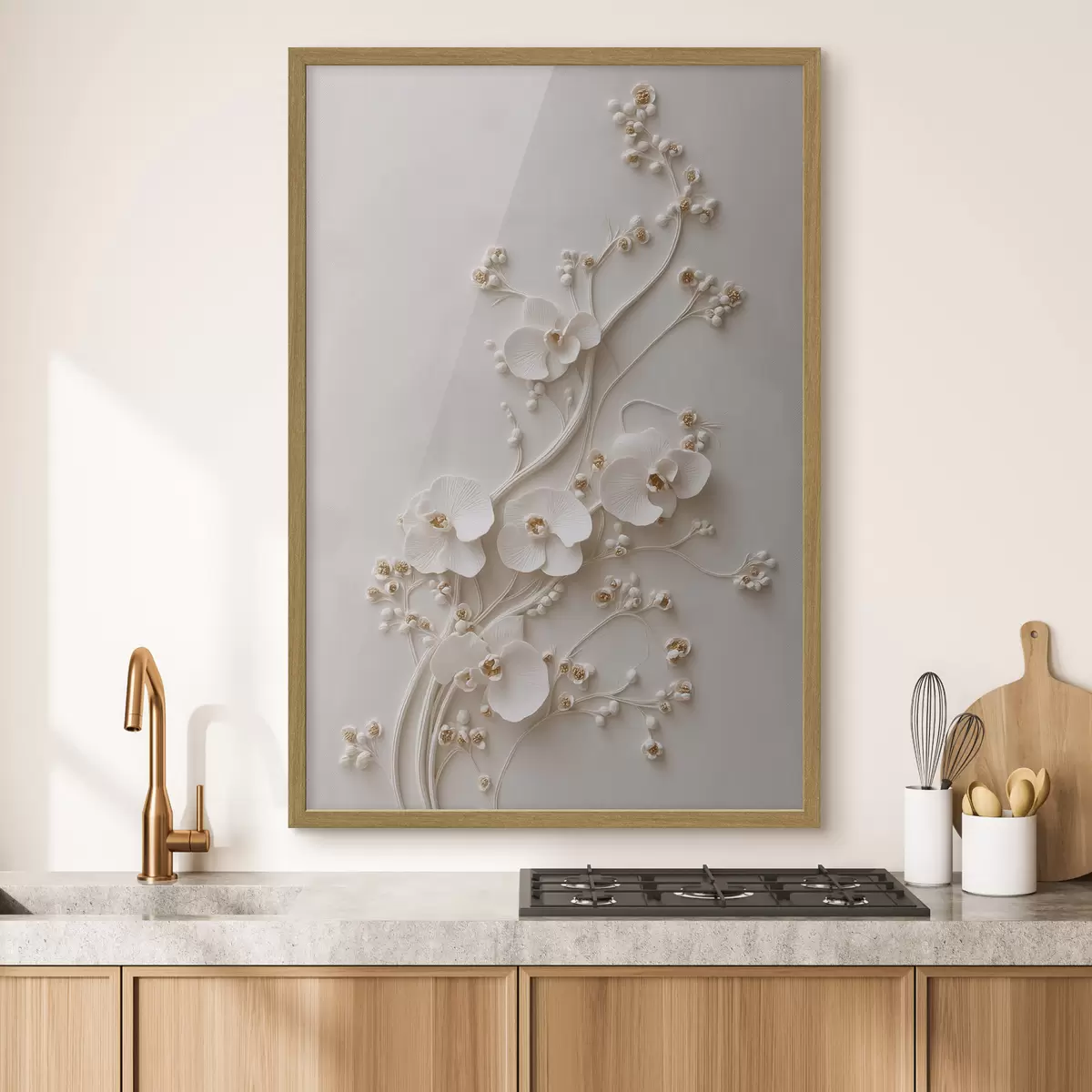 Plakat Delikatne białe orchidee na eleganckich gałęziach f49959