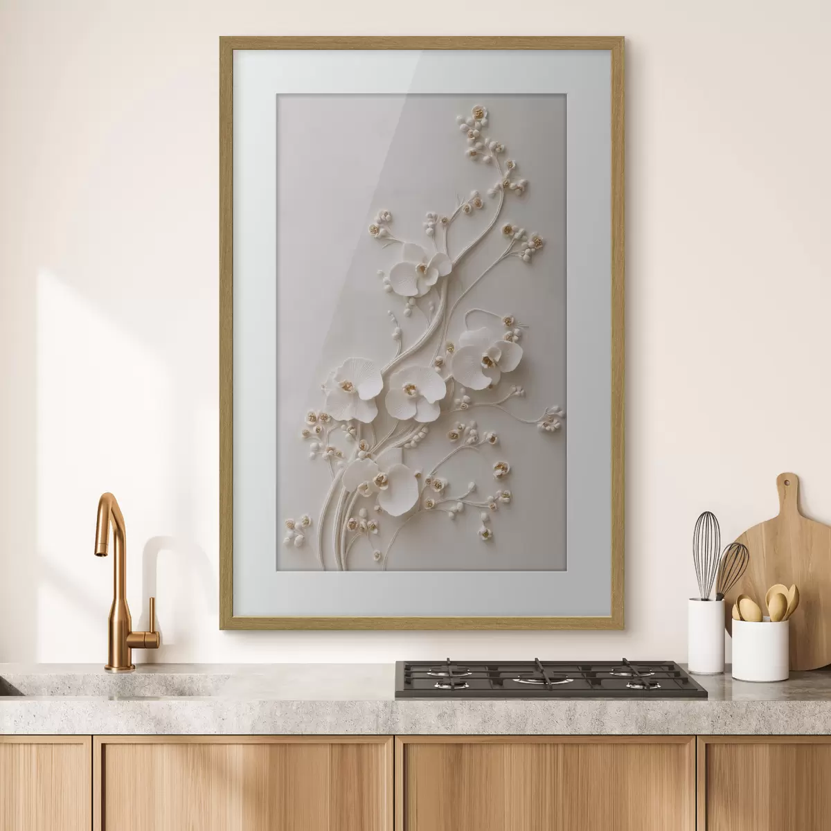 Plakat Delikatne białe orchidee na eleganckich gałęziach f49959