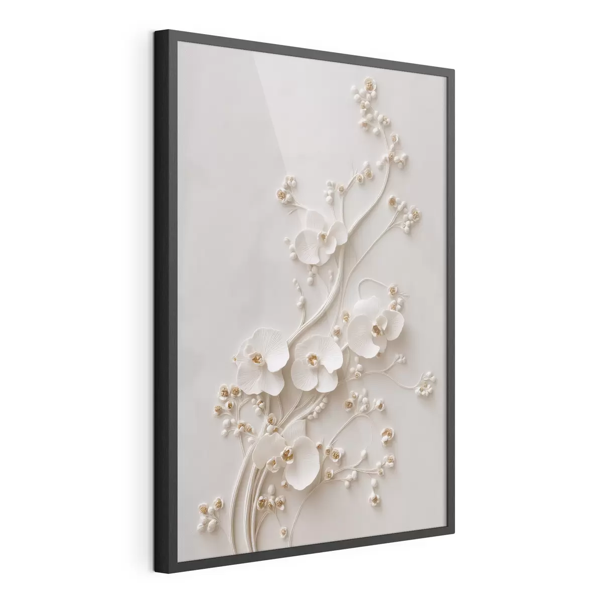 Plakat Delikatne białe orchidee na eleganckich gałęziach f49959