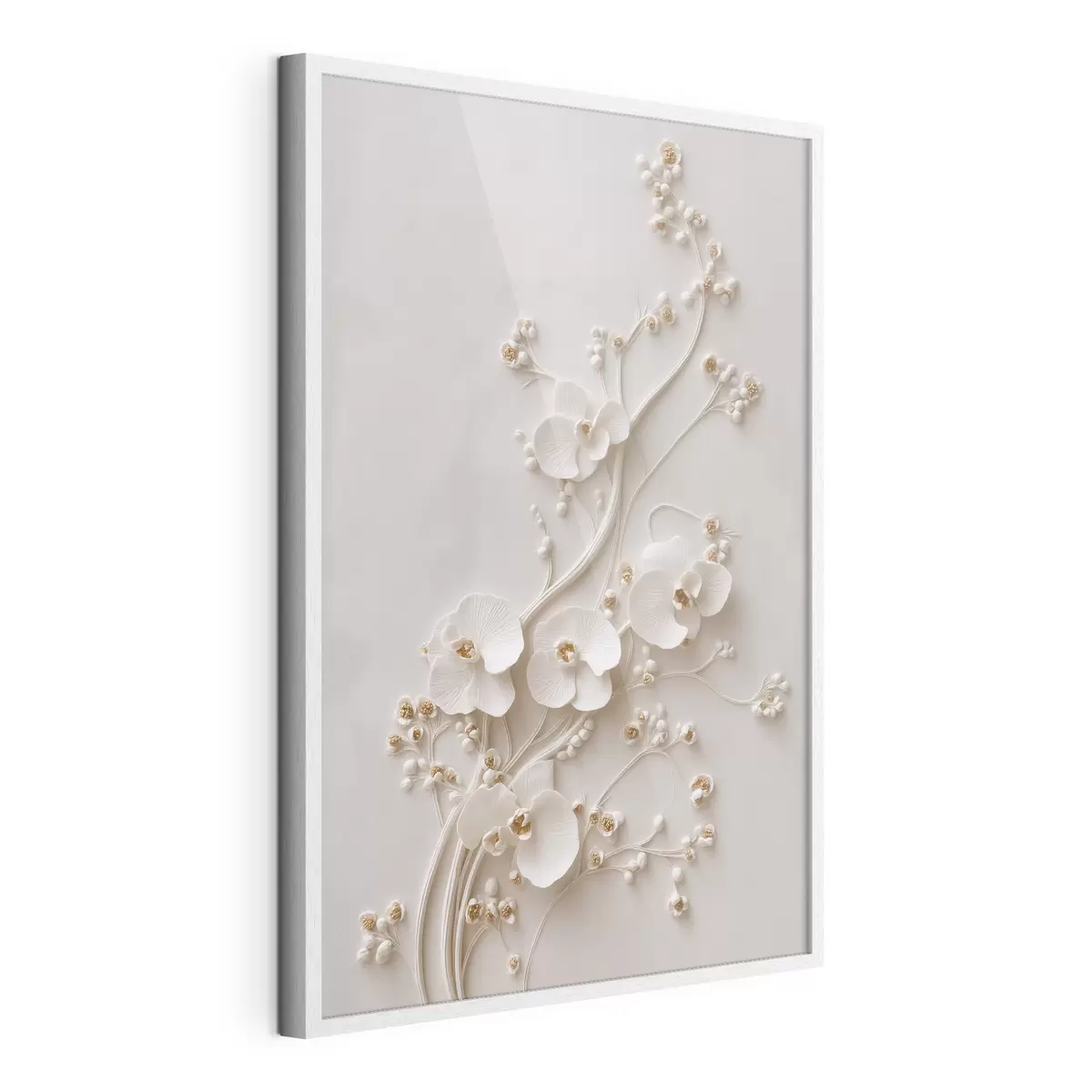 Plakat Delikatne białe orchidee na eleganckich gałęziach f49959