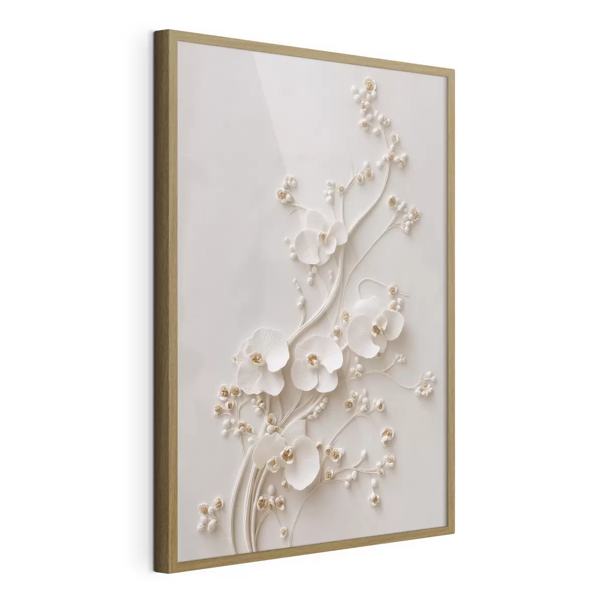 Plakat Delikatne białe orchidee na eleganckich gałęziach f49959
