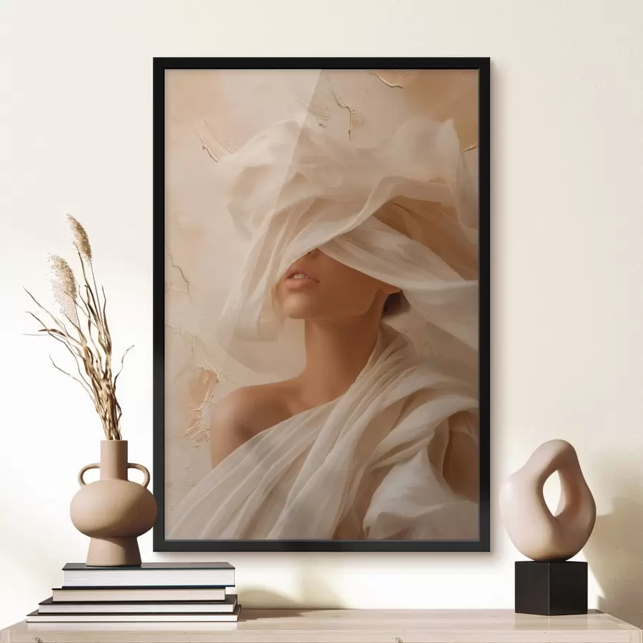 Fototapeta Portret w zwiewnej tkaninie w delikatnym oświetleniu f49966