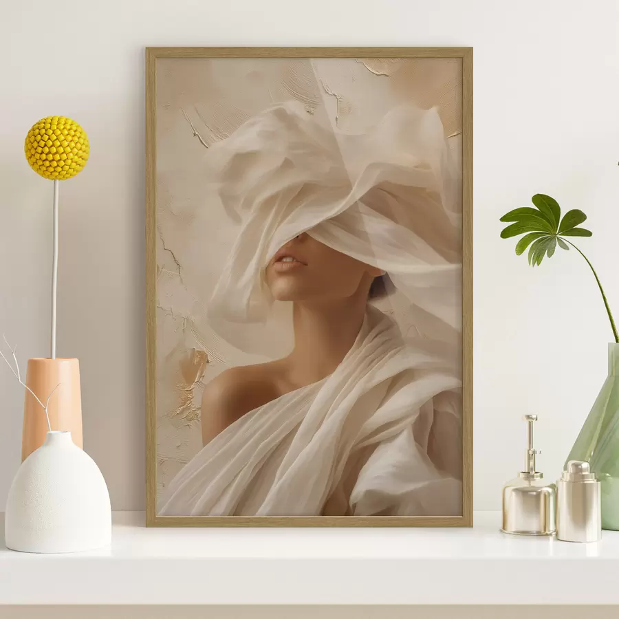Fototapeta Portret w zwiewnej tkaninie w delikatnym oświetleniu f49966
