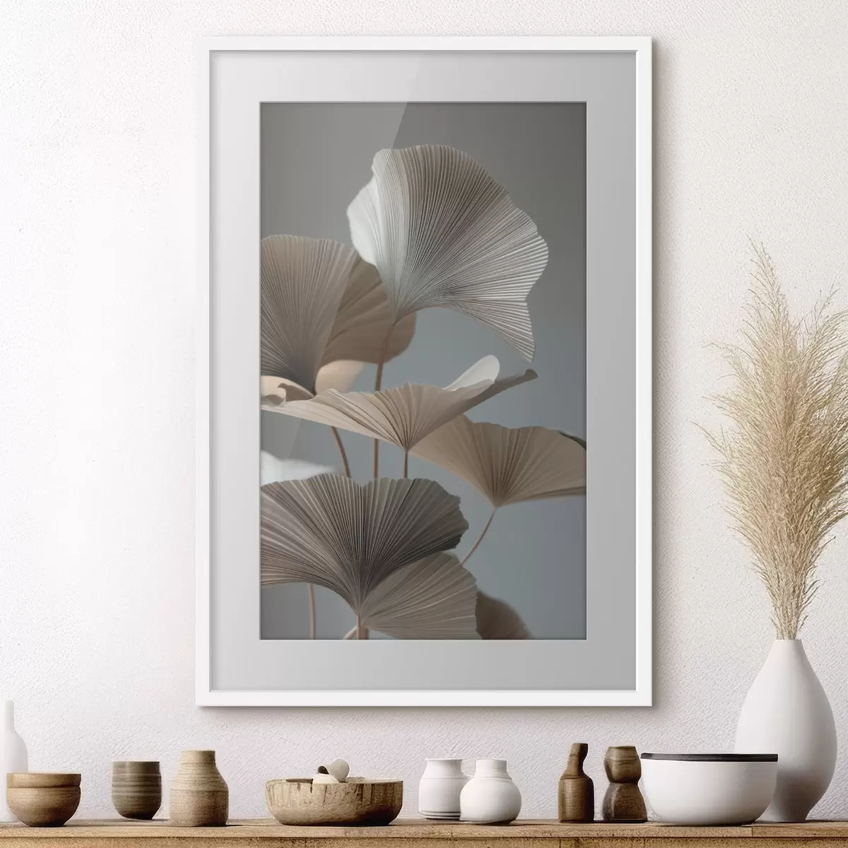Plakat Minimalistyczne liście w kształcie wachlarza f49972