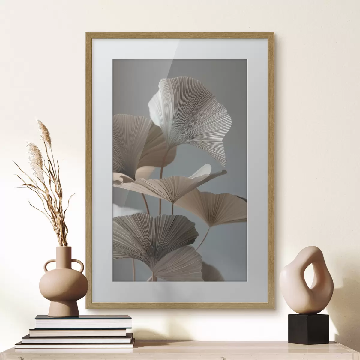 Plakat Minimalistyczne liście w kształcie wachlarza f49972