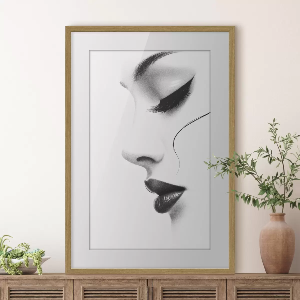 Plakat Minimalistyczny portret kobiety w czerni i bieli f49982