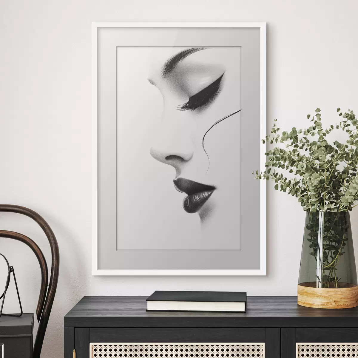 Plakat Minimalistyczny portret kobiety w czerni i bieli f49982