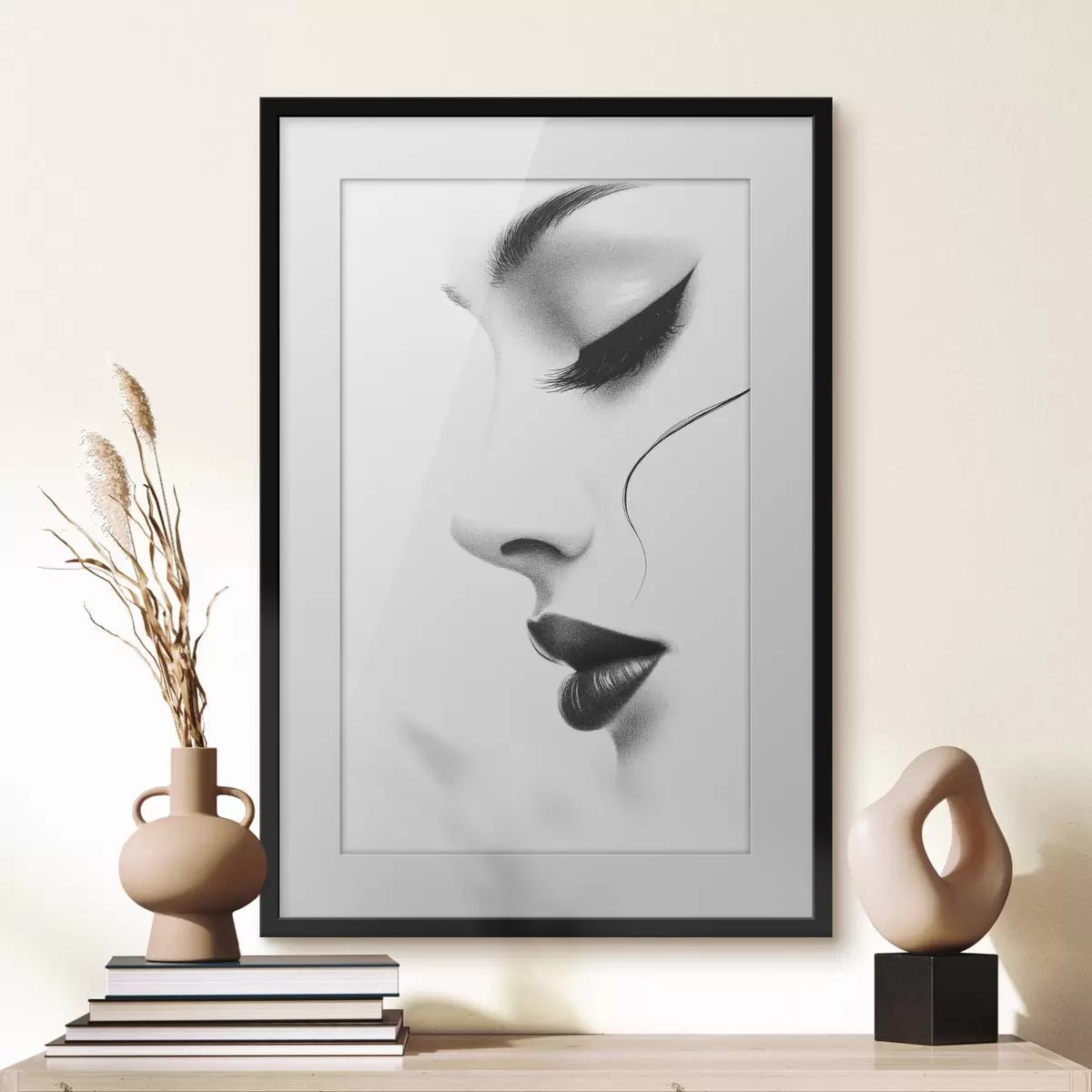 Plakat Minimalistyczny portret kobiety w czerni i bieli f49982