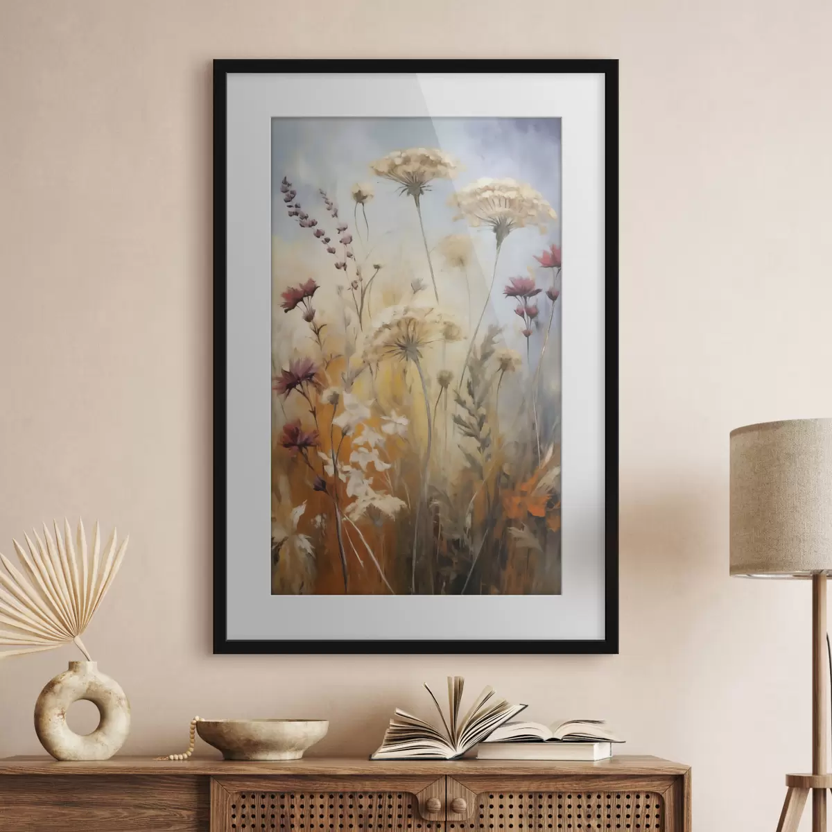 Plakat Łąkowe kwiaty w złotej mgle f50144