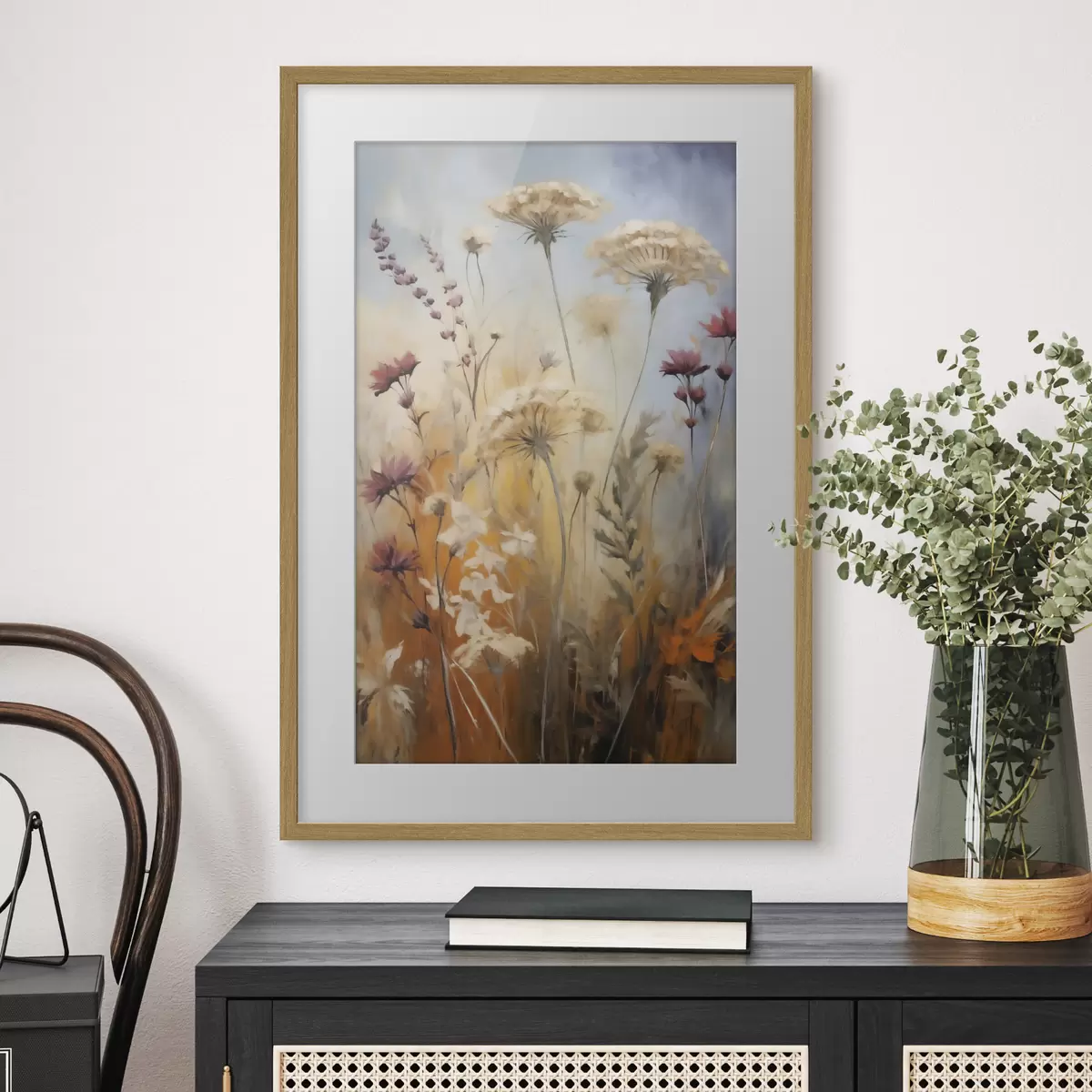 Plakat Łąkowe kwiaty w złotej mgle f50144