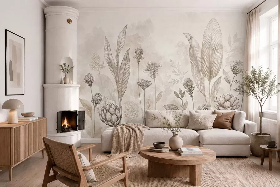 Fototapeta Kompozycja botaniczna z kwiatami i liśćmi w05802