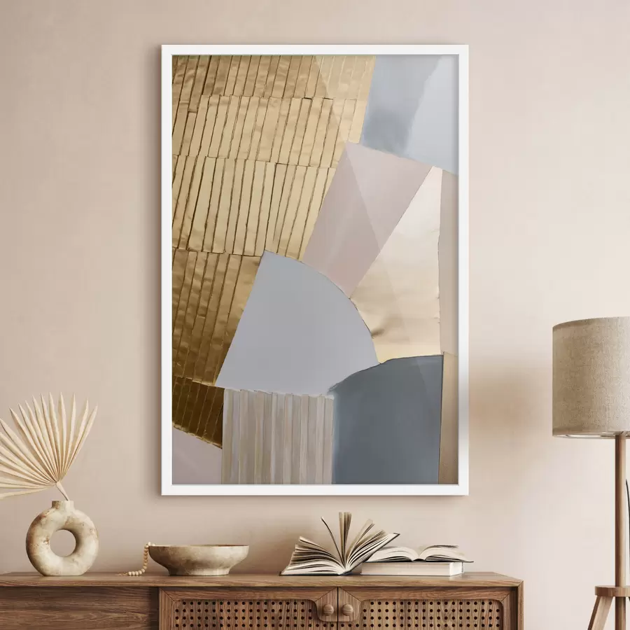 Fototapeta Abstrakcyjne kształty geometryczne w żółtej fakturze oraz w odcieniach bladego różu i szarości f50220