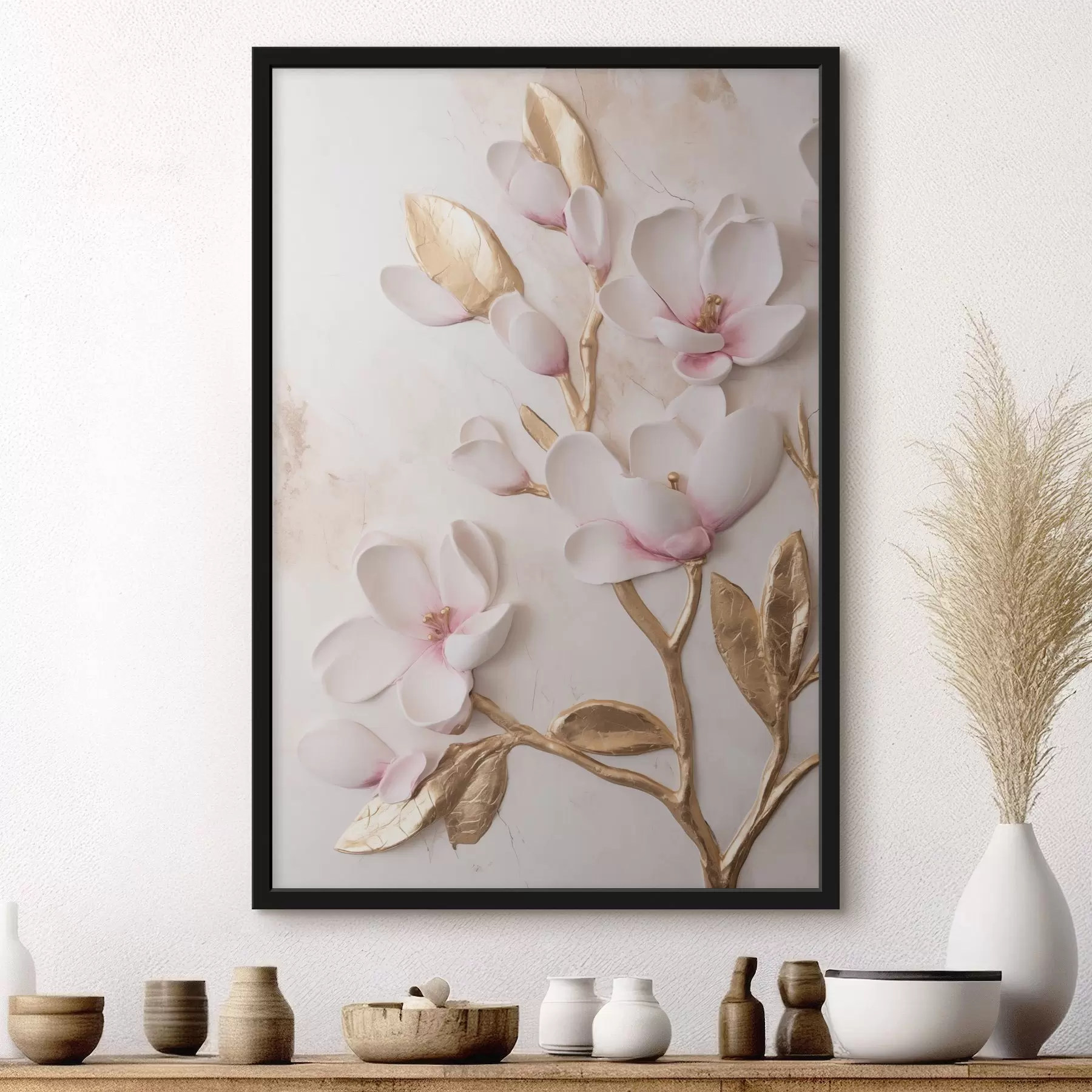 Fototapeta Delikatne, różowe kwiaty magnolii o wyrazistej fakturze z żółtymi akcentami f50230