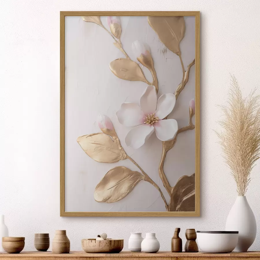 Fototapeta Delikatne, różowe kwiaty magnolii o wyrazistej fakturze z żółtymi akcentami f50231
