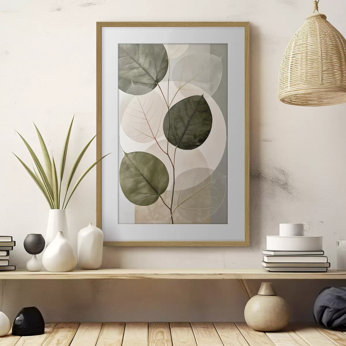 Plakat Liście o geometrycznych kształtach f50370