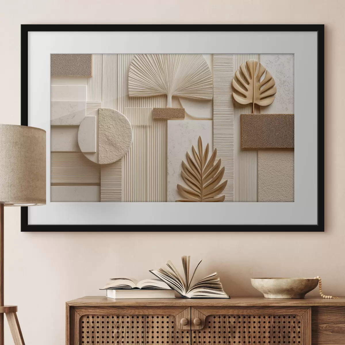 Plakat Liście wśród geometrycznych kształtów f50436