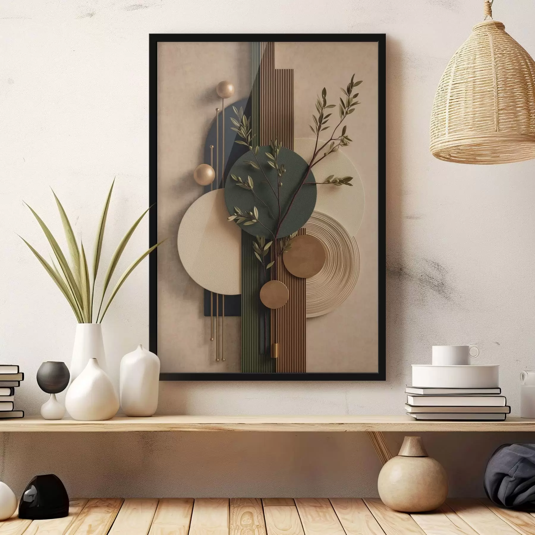 Fototapeta Formy geometryczne z gałęziami i liśćmi f50450