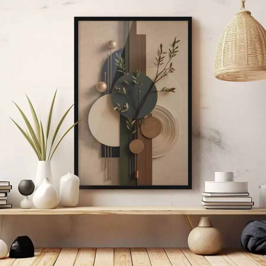 Fototapeta Formy geometryczne z gałęziami i liśćmi f50450