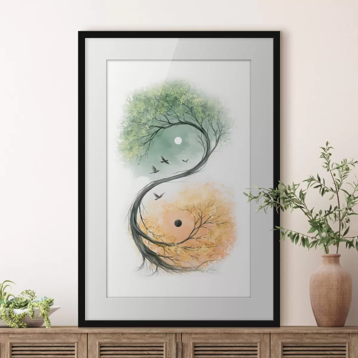 Plakat Drzewo wygięte w kształt symbolu Yin-Yang f50482