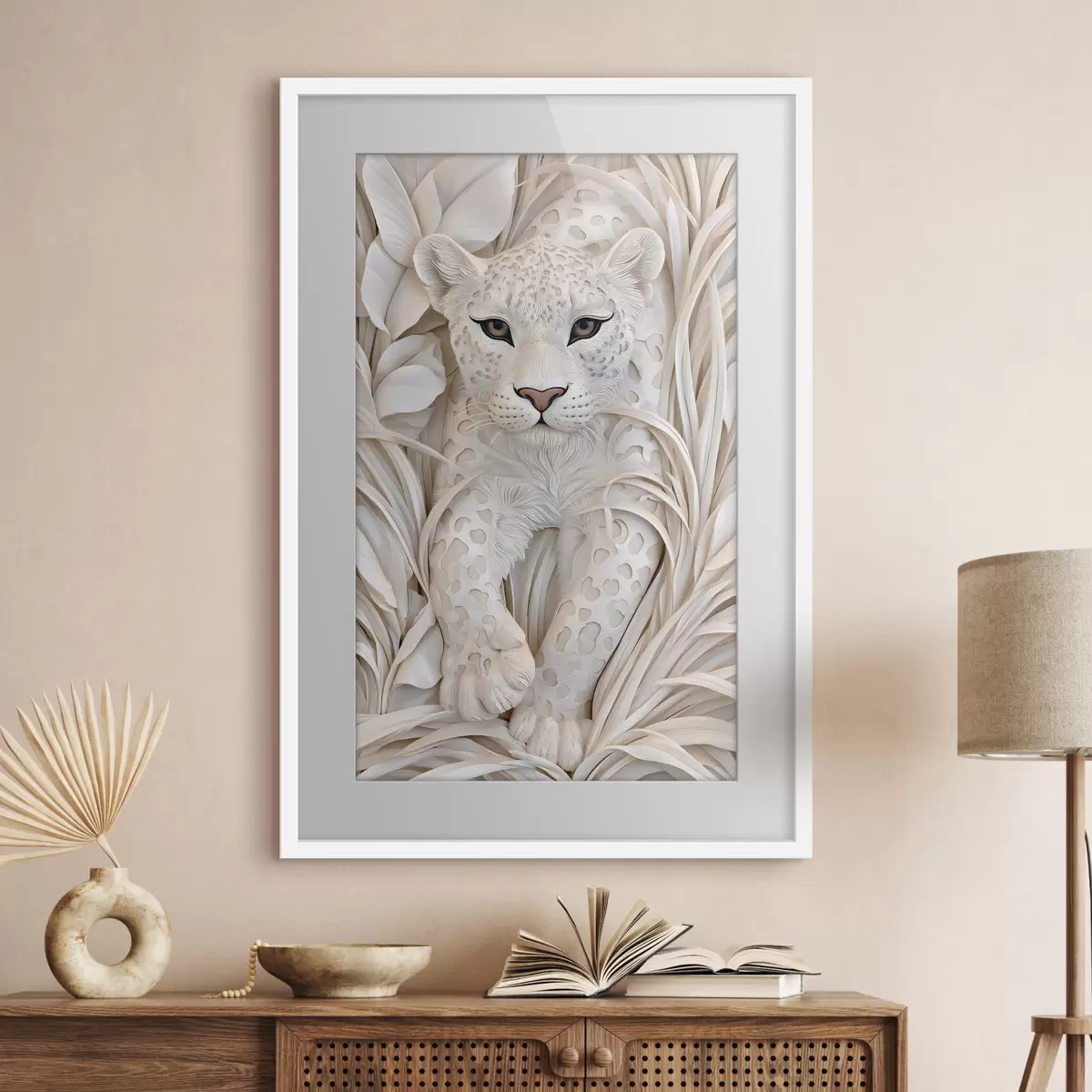 Plakat Lampart w stylu płaskorzeźby f50514