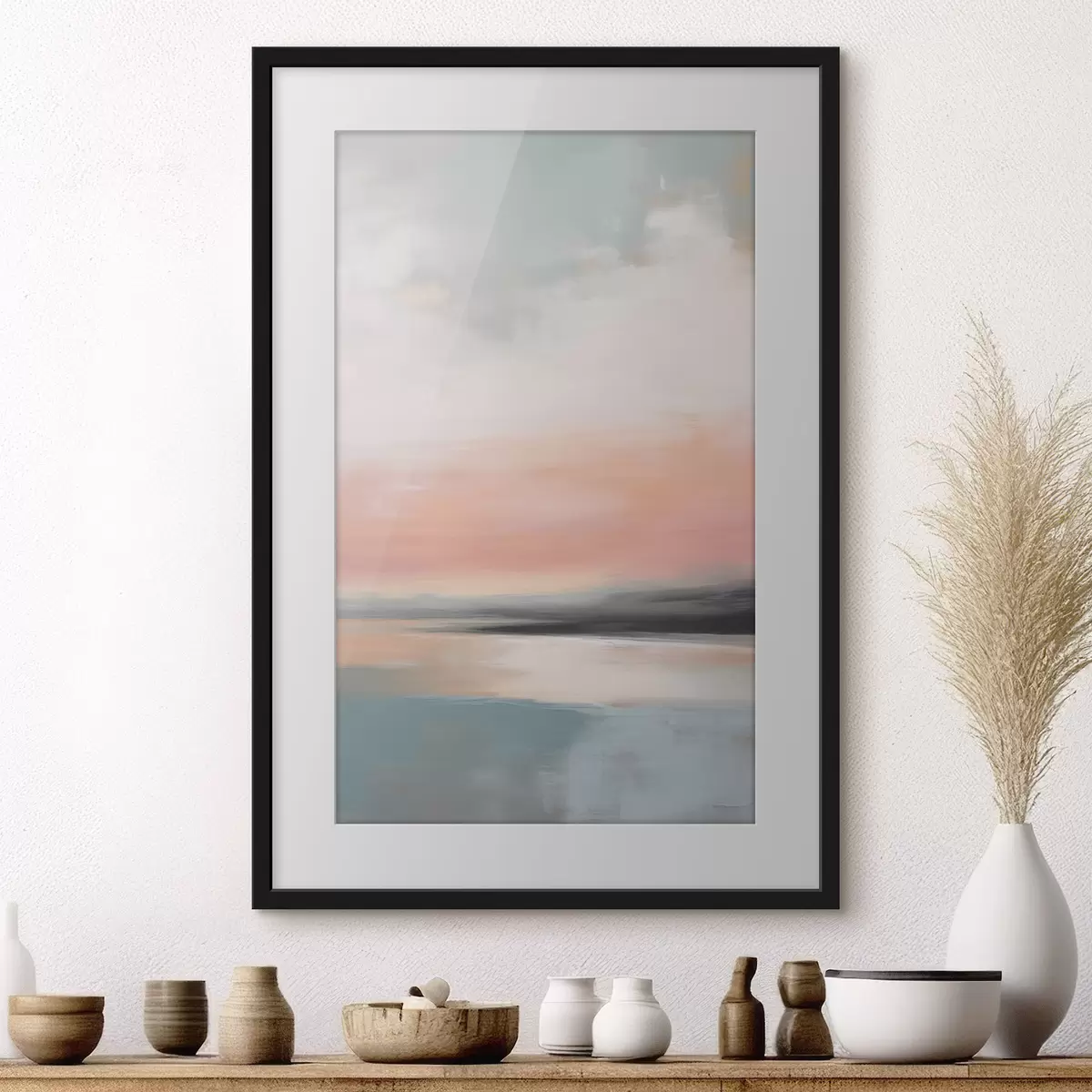 Plakat Abstrakcyjny, minimalistyczny pejzaż morski w delikatnej pastelowej kolorystyce f50640