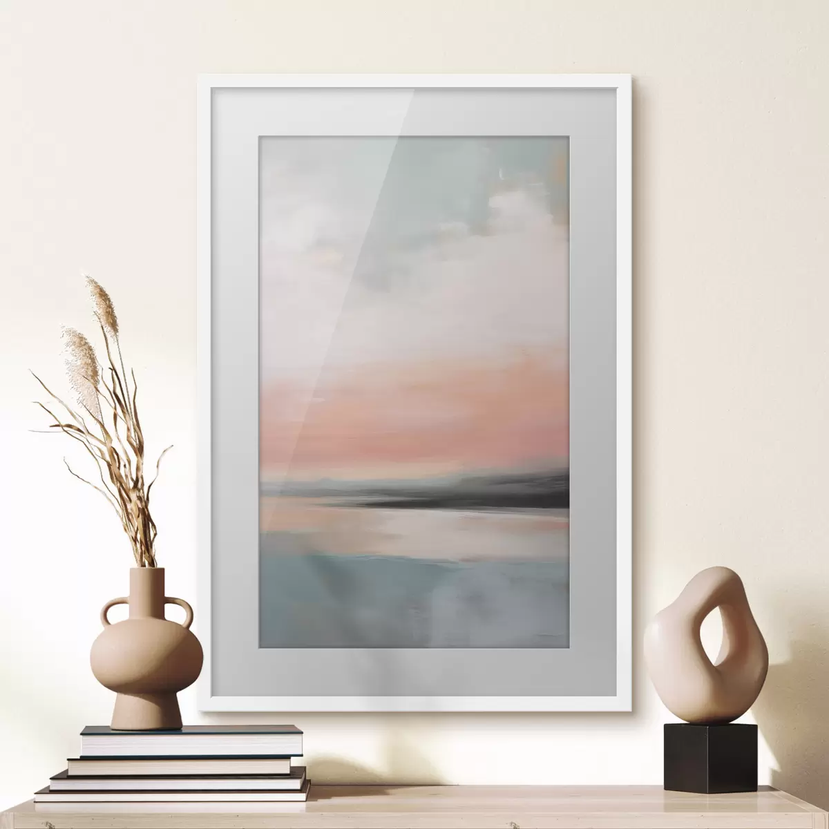 Plakat Abstrakcyjny, minimalistyczny pejzaż morski w delikatnej pastelowej kolorystyce f50640