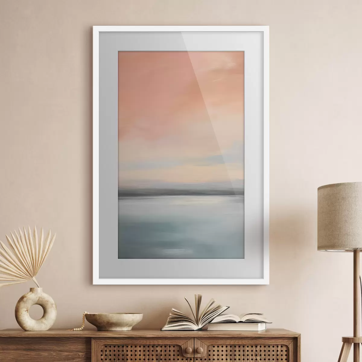 Plakat Abstrakcyjny, minimalistyczny pejzaż morski w delikatnej pastelowej kolorystyce f50641
