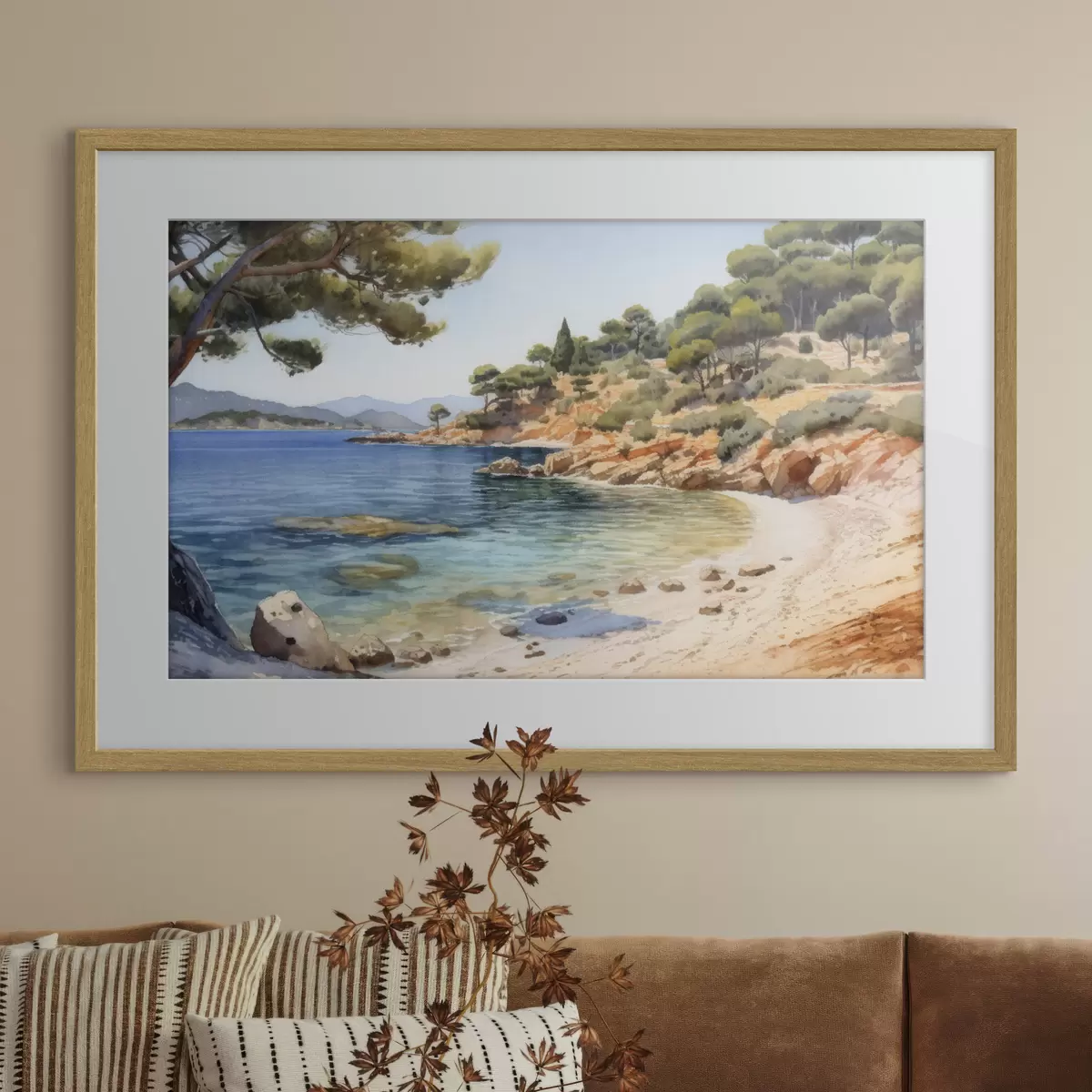 Plakat Zatoczka morska ze skalistym brzegiem i sosnami f50579