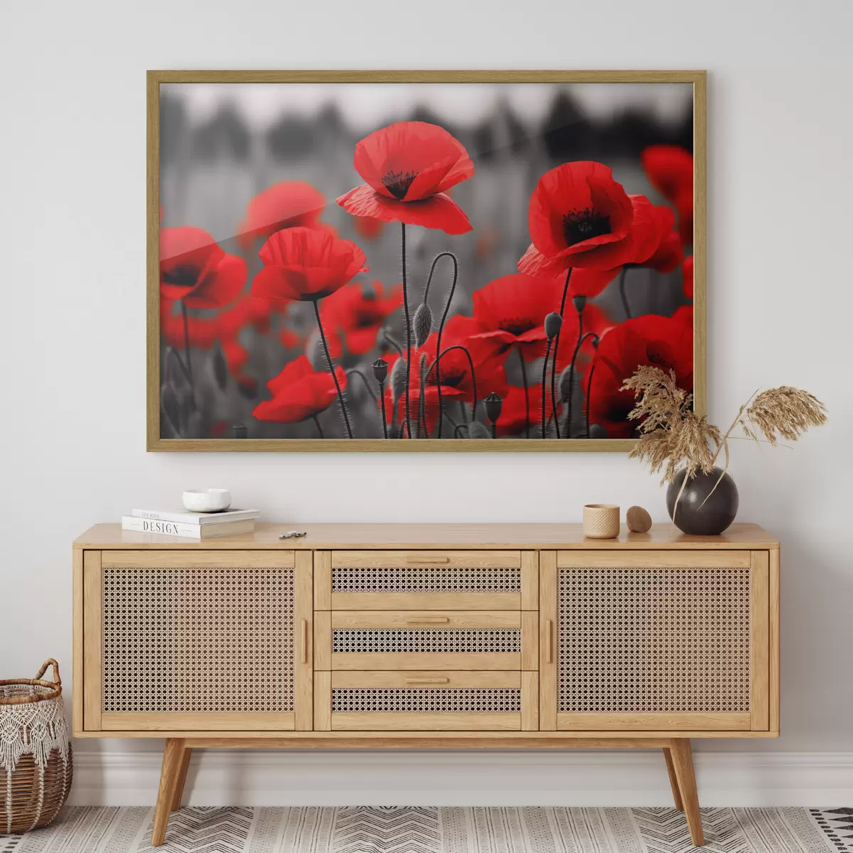 Plakat Jaskrawoczerwone maki na monochromatycznym tle f50584
