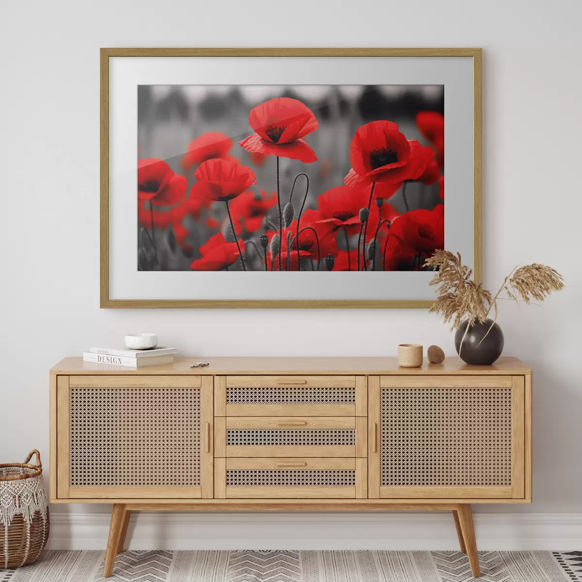 Plakat Jaskrawoczerwone maki na monochromatycznym tle f50584