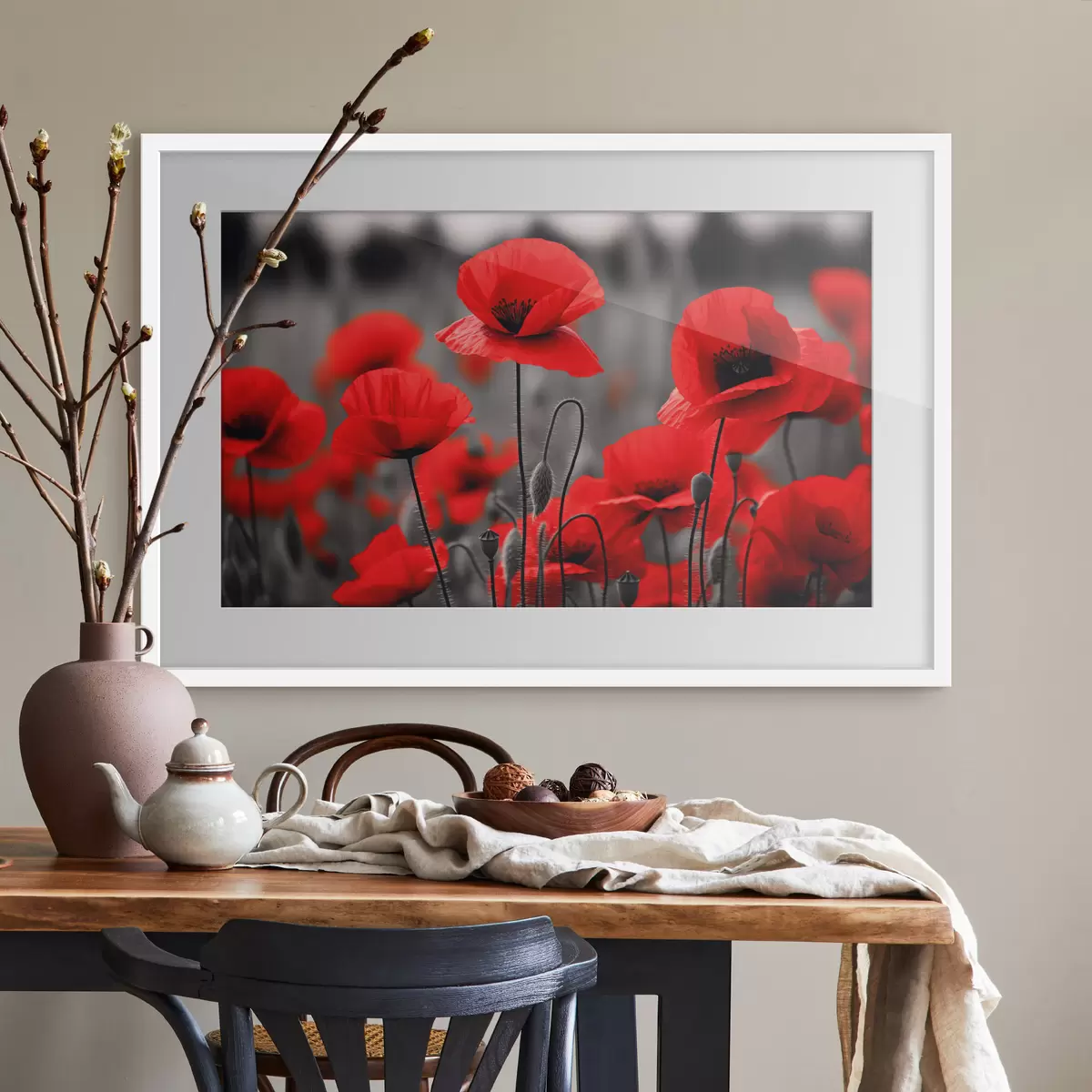 Plakat Jaskrawoczerwone maki na monochromatycznym tle f50584