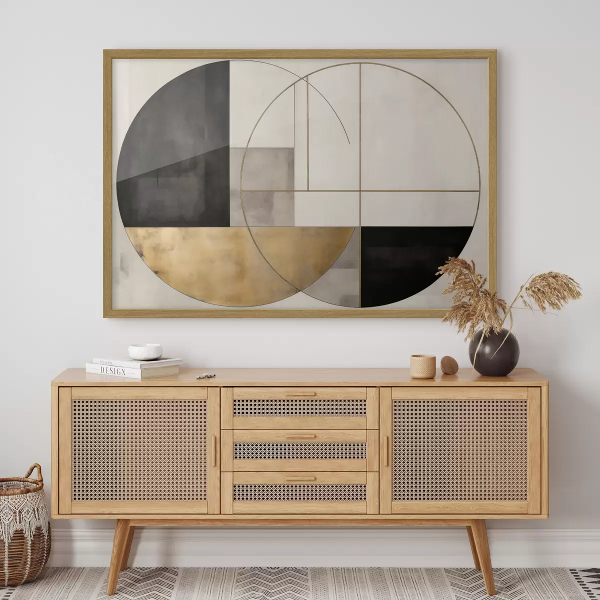 Plakat Geometryczne koła i prostokąty w neutralnych odcieniach f50595