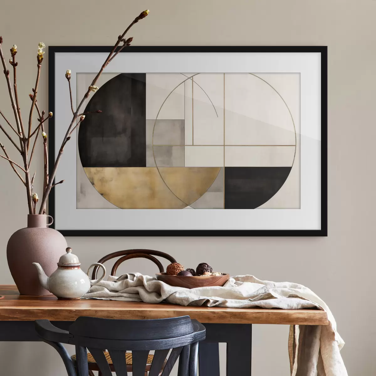 Plakat Geometryczne koła i prostokąty w neutralnych odcieniach f50595