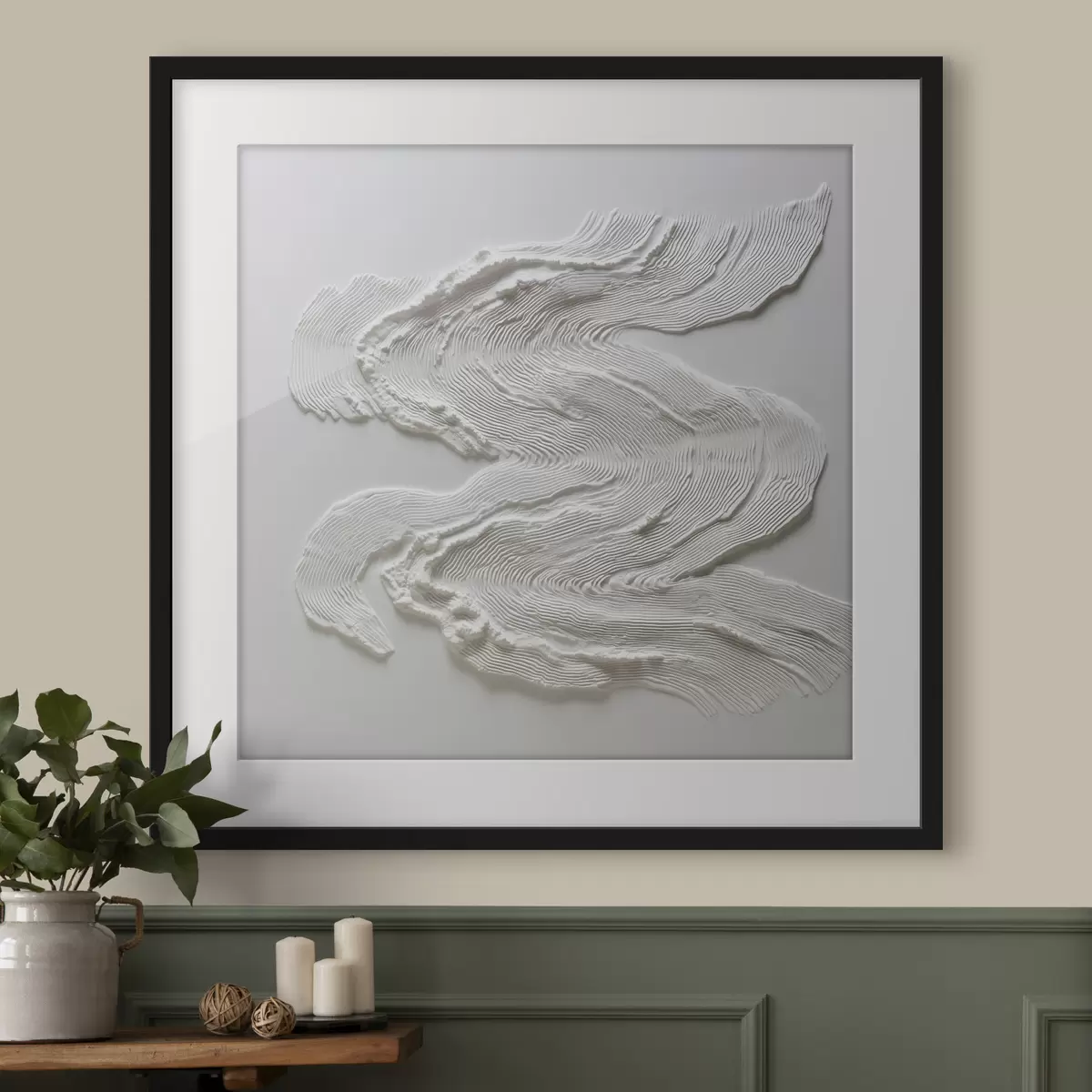 Plakat Wymiarowa, falista abstrakcja o wyrazistej liniowej fakturze w monochromatycznej bieli f50007