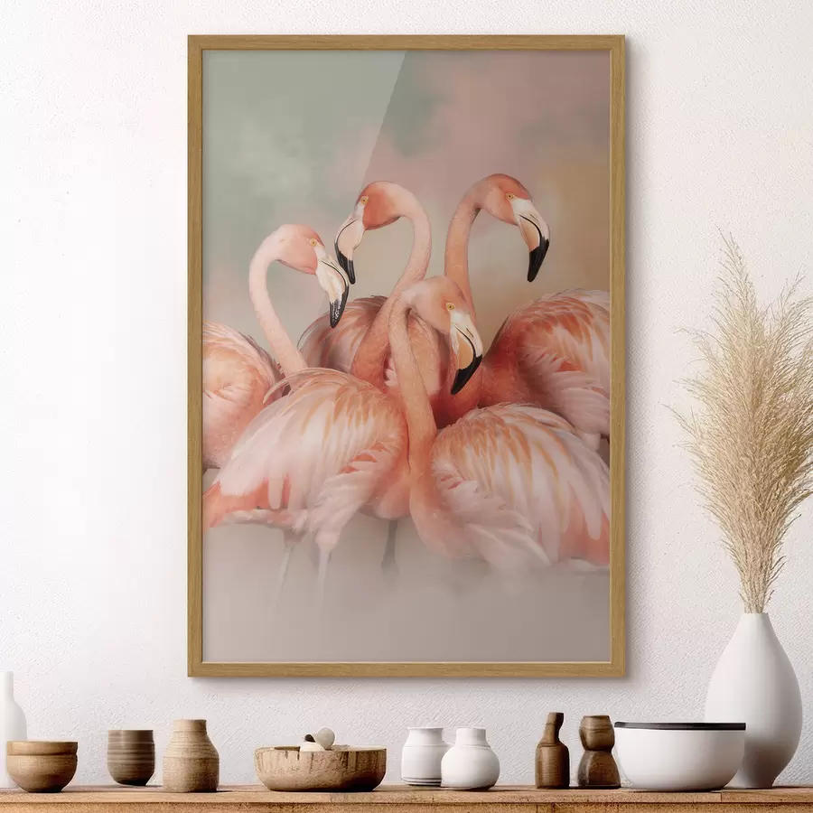 Fototapeta Różowe flamingi w mgiełce pastelowych odcieni: kompozycja dekoracyjna f50009