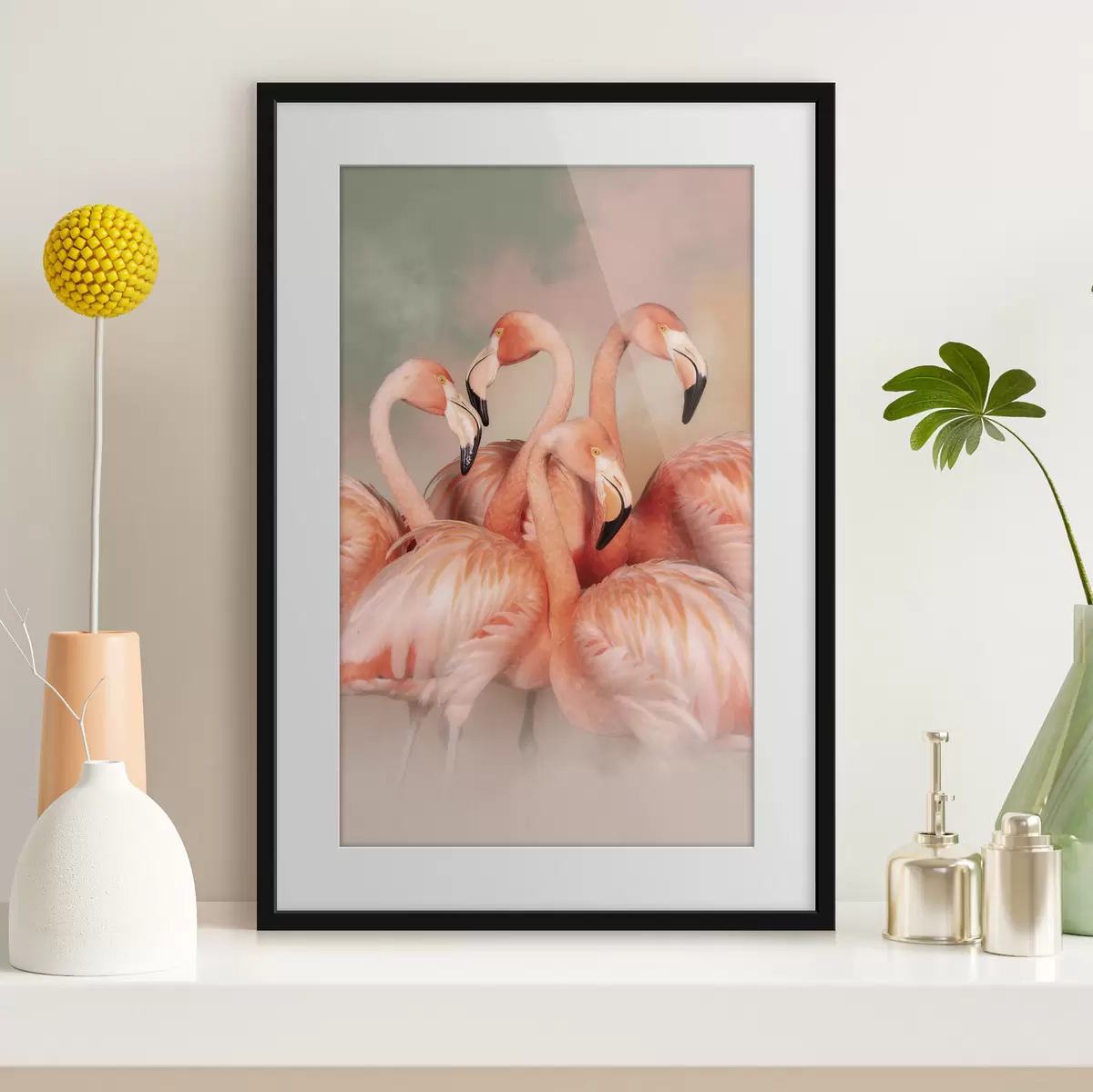 Plakat Różowe flamingi w mgiełce pastelowych odcieni: kompozycja dekoracyjna f50009