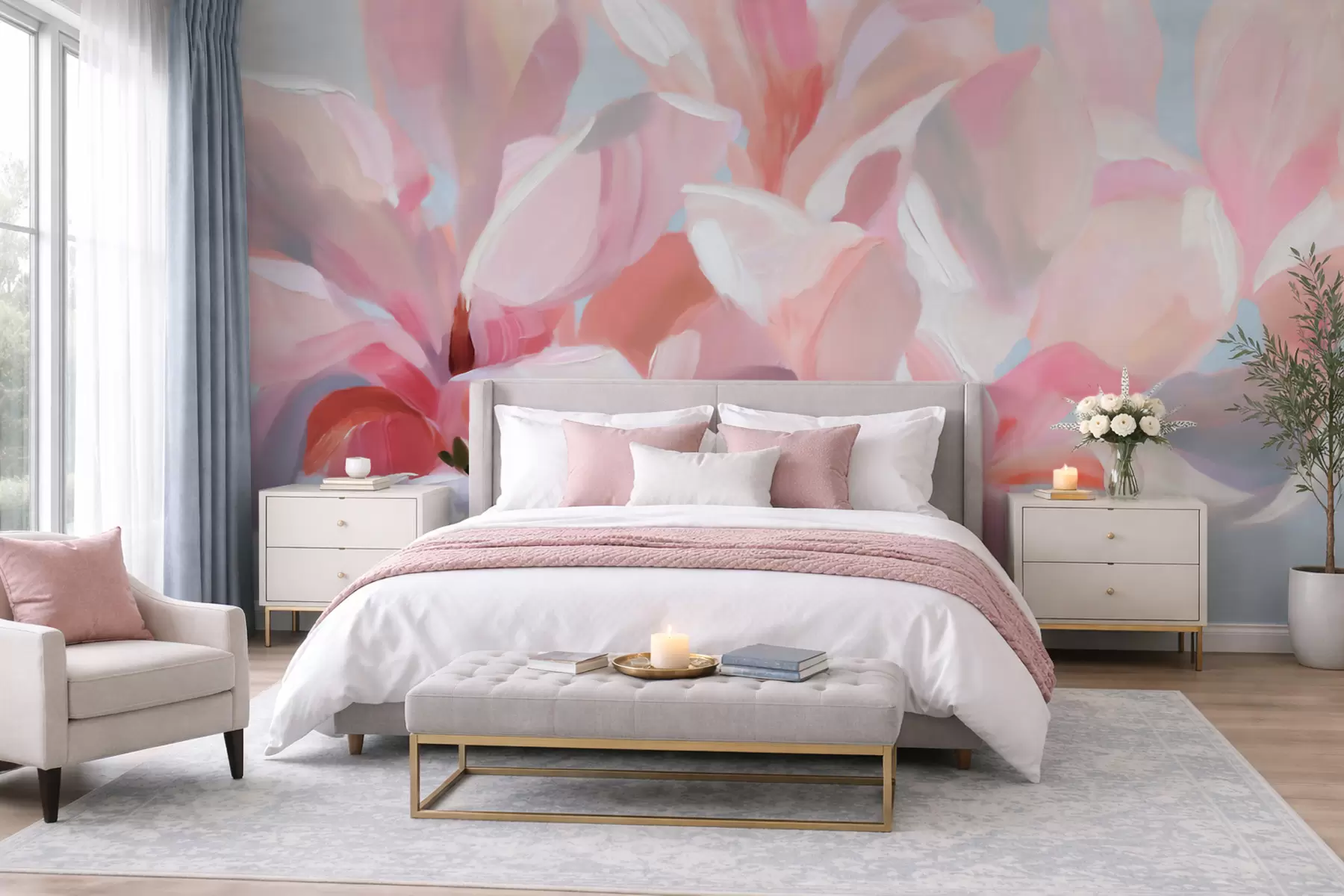 Fototapeta Zbliżenie na różową magnolię, imitacja delikatnej techniki malarskiej w10043