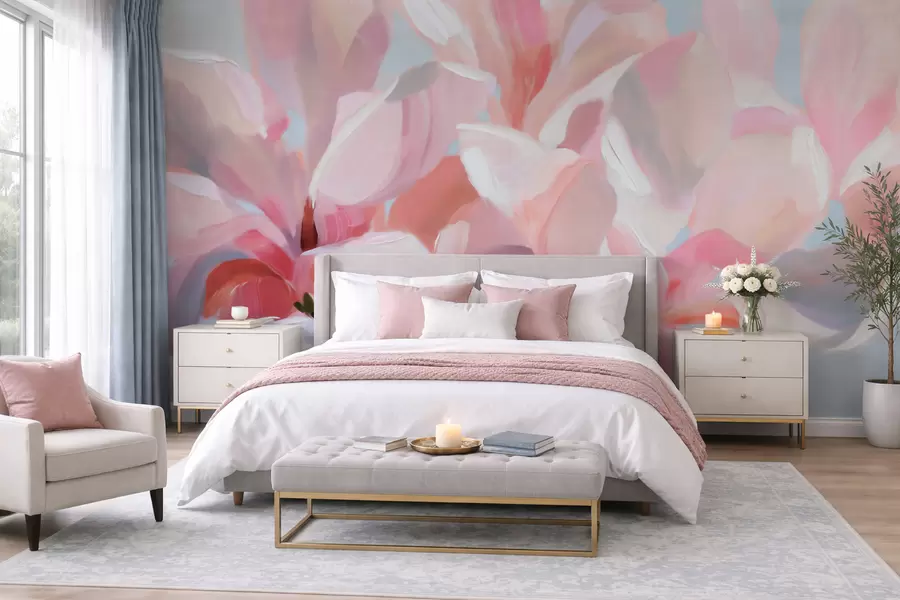 Fototapeta Zbliżenie na różową magnolię, imitacja delikatnej techniki malarskiej w10043