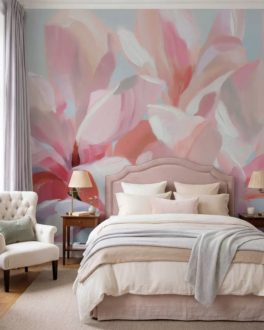 Fototapeta Zbliżenie na różową magnolię, imitacja delikatnej techniki malarskiej w10043