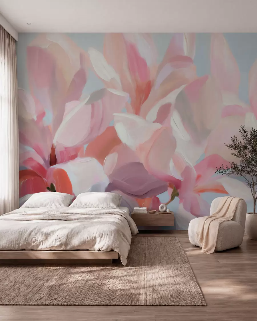 Fototapeta Zbliżenie na różową magnolię, imitacja delikatnej techniki malarskiej w10043