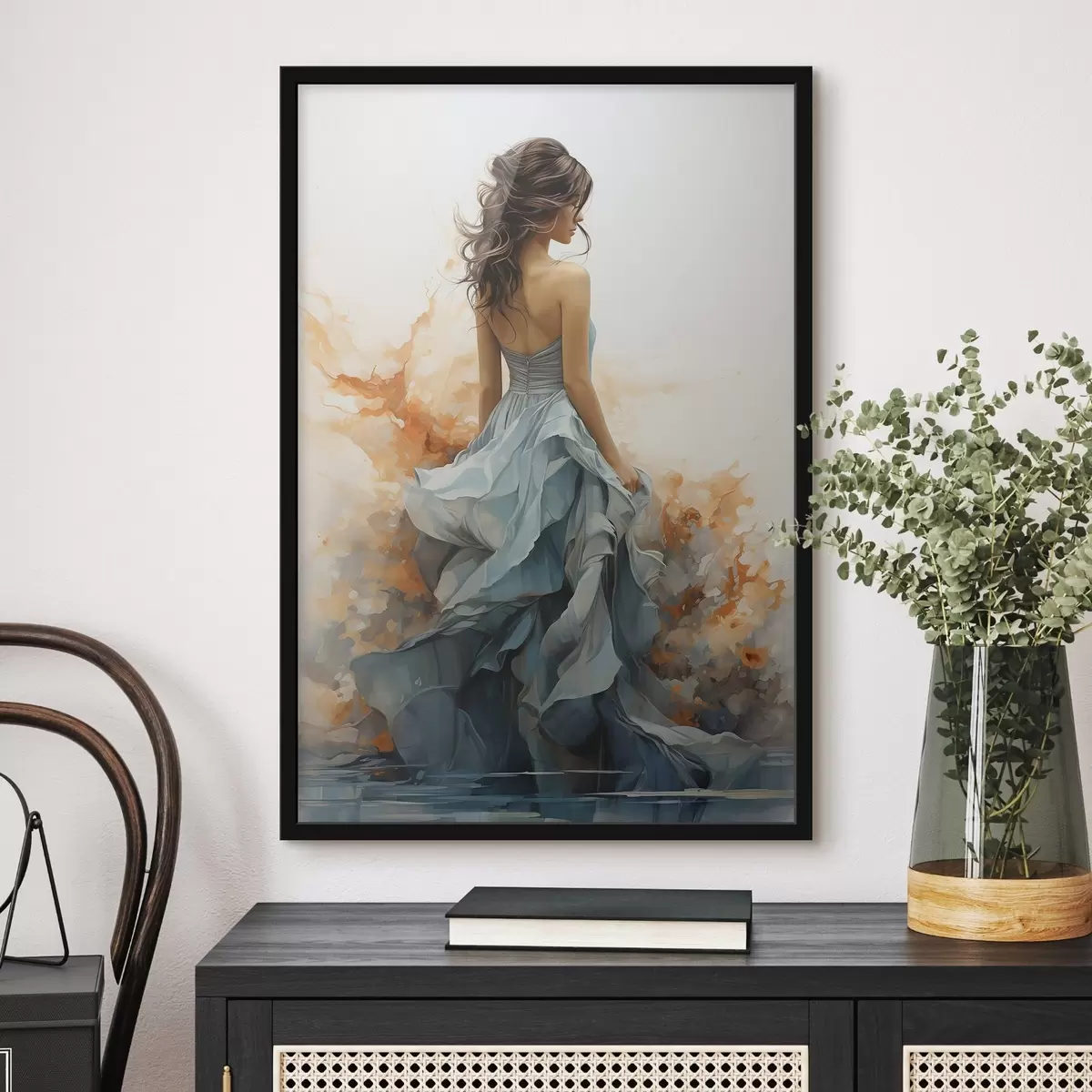 Plakat Kobieta w powiewnej niebieskiej sukience f50747